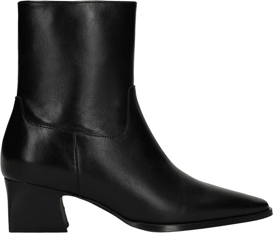 Manfield Dames Zwarte leren enkellaarsjes met hak