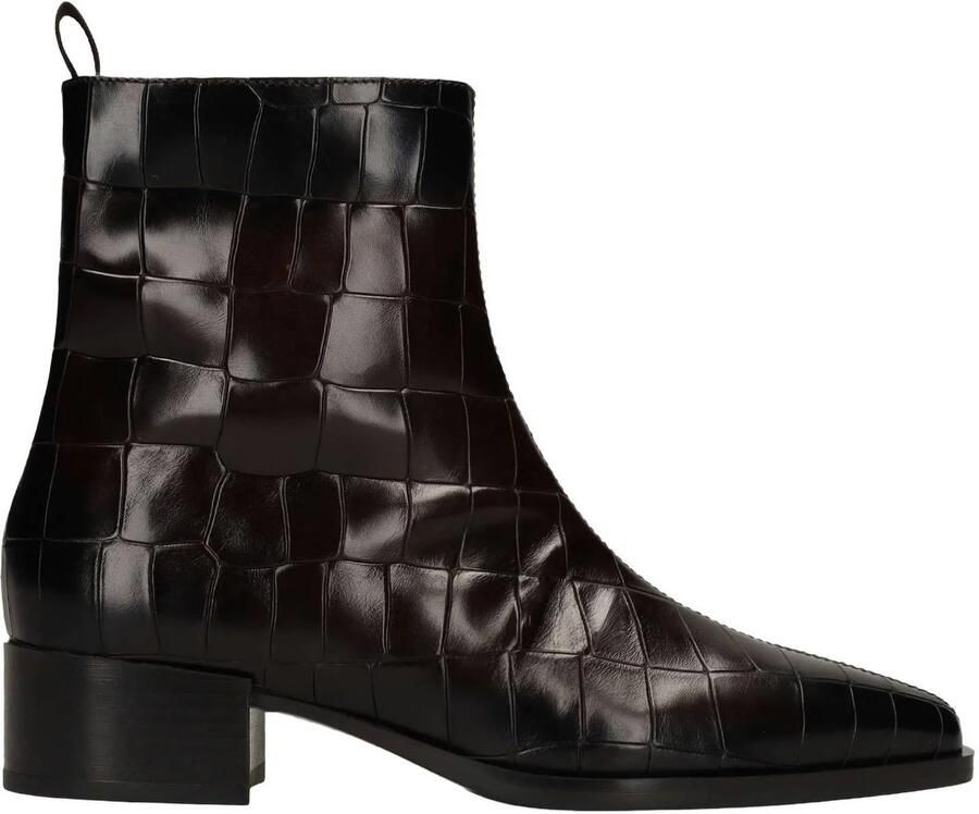 Manfield Dames Donkerbruine leren croco enkellaarsjes