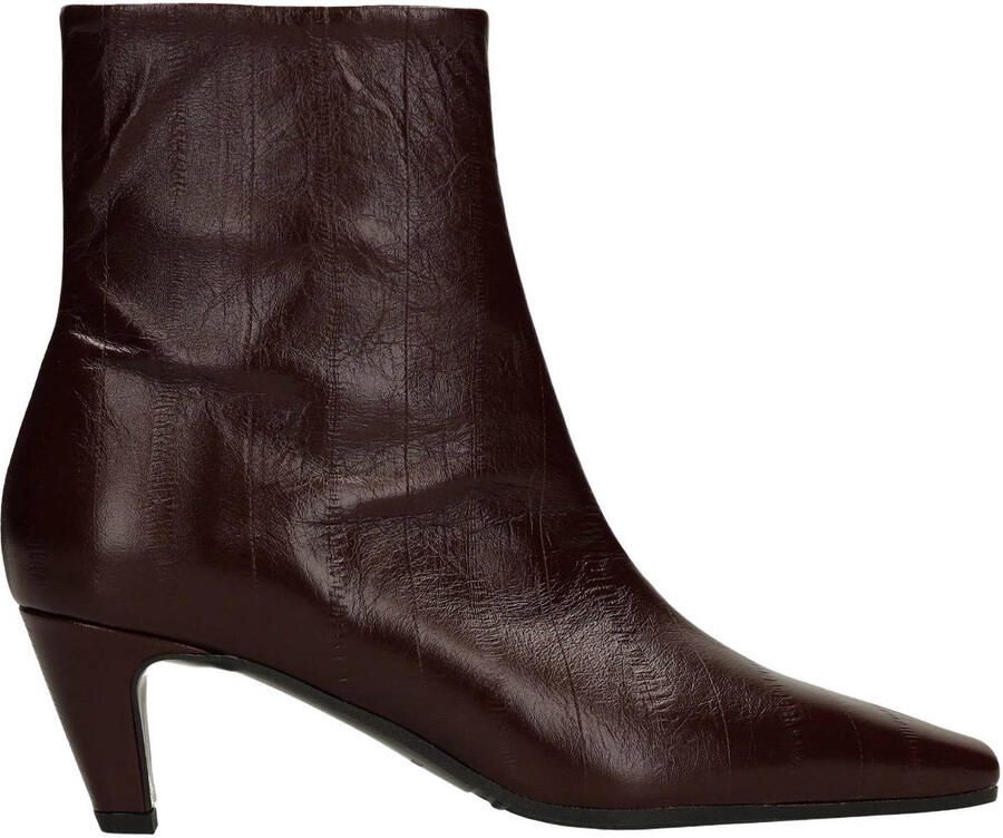 Manfield Dames Burgundy leren enkellaarsjes met hak