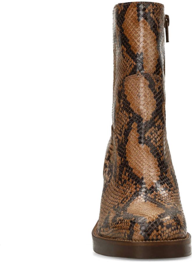 Manfield Dames Taupe leren snakeprint enkellaarsjes met hak - Foto 3