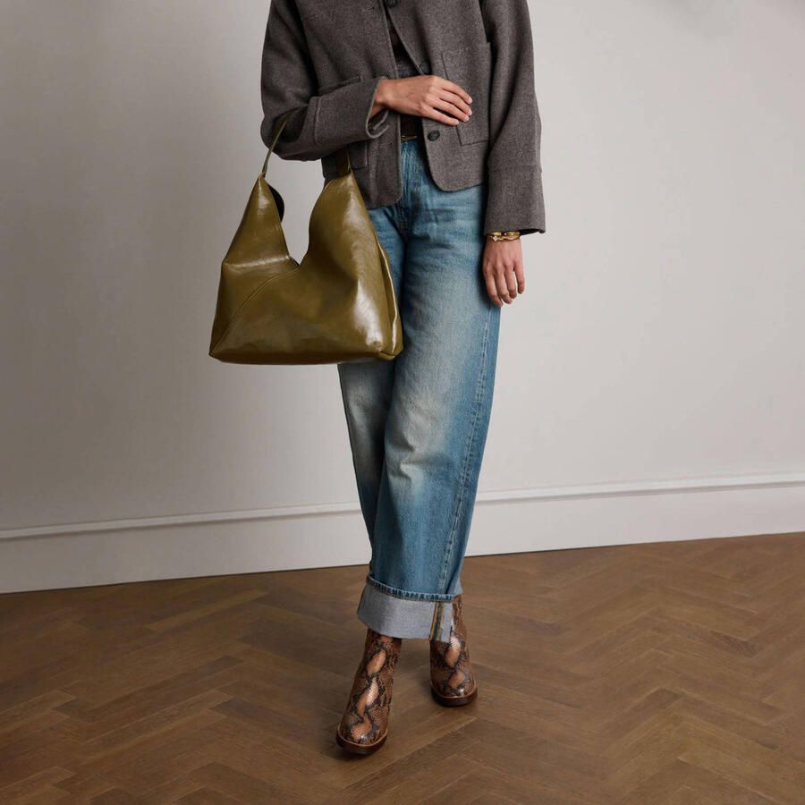 Manfield Dames Taupe leren snakeprint enkellaarsjes met hak - Foto 2
