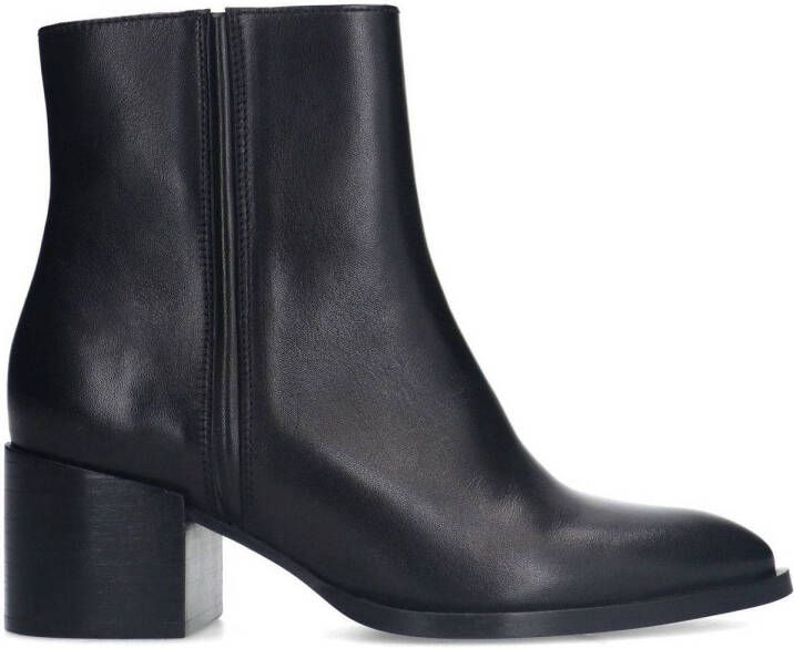 Manfield Dames Zwarte leren enkellaarsjes met hak