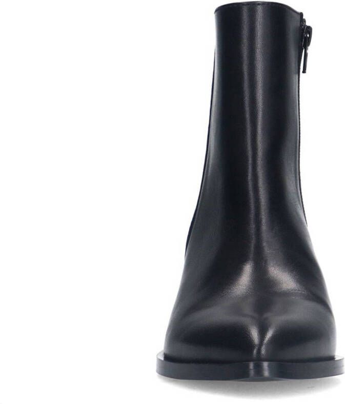 Manfield Dames Zwarte leren enkellaarsjes met hak