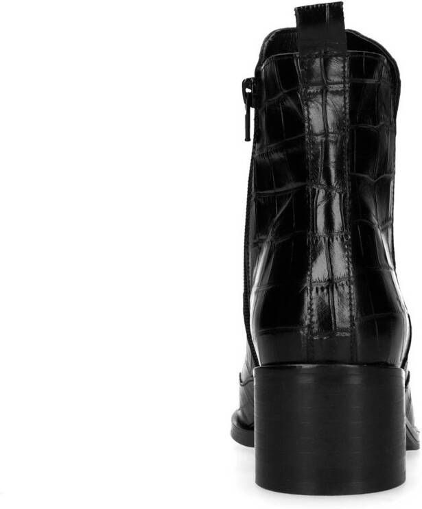 Manfield Dames Zwarte enkellaarsjes met crocoprint