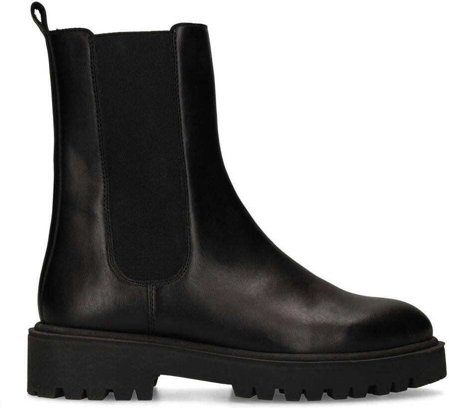 Manfield Dames Zwarte leren chelsea boots