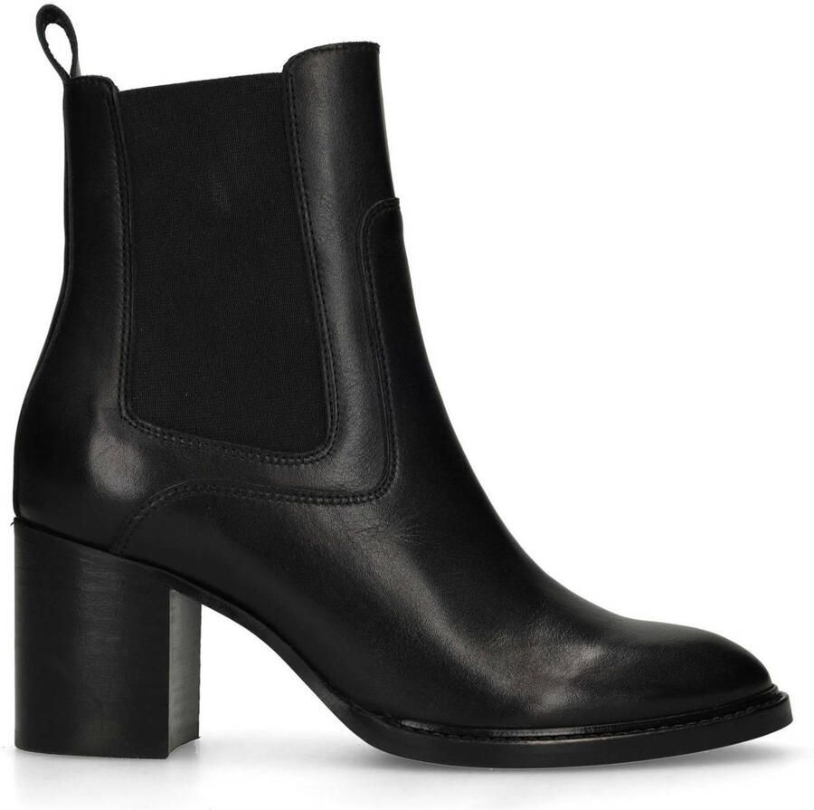 Manfield Dames Zwarte leren enkellaarsjes met hak