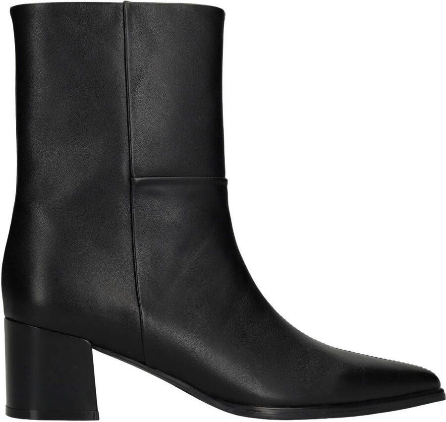 Manfield Dames Zwarte leren enkellaarsjes met hak
