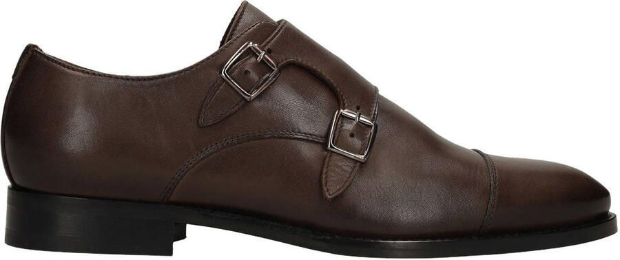 Manfield Heren Donkerbruine leren gespschoenen