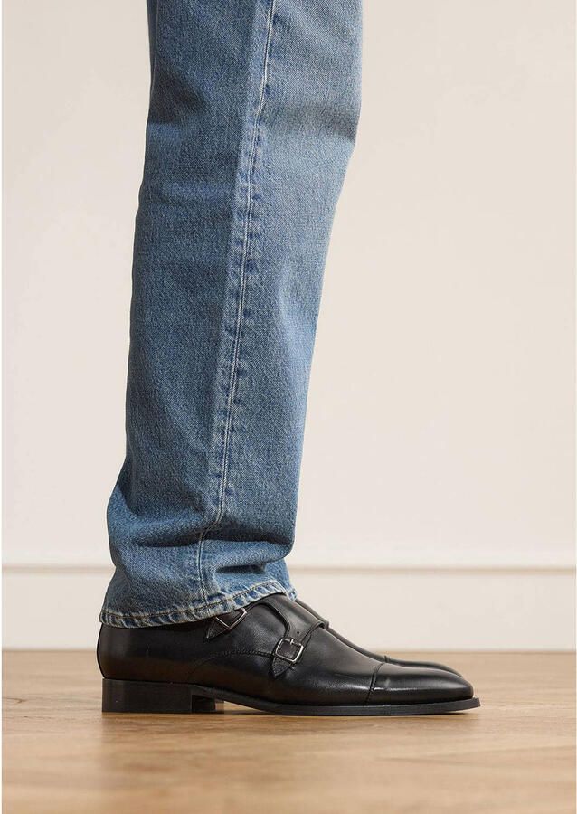 Manfield Heren Zwarte leren gespschoenen