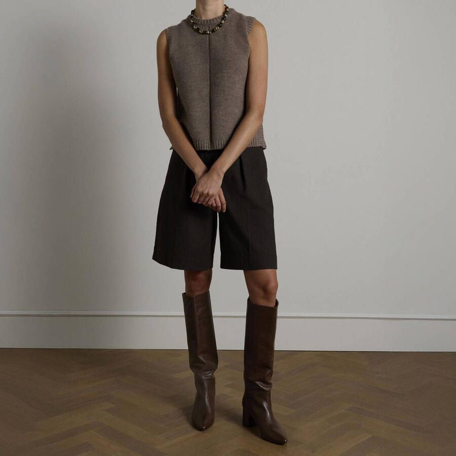 Manfield Dames Bruine leren hoge laarzen met hak