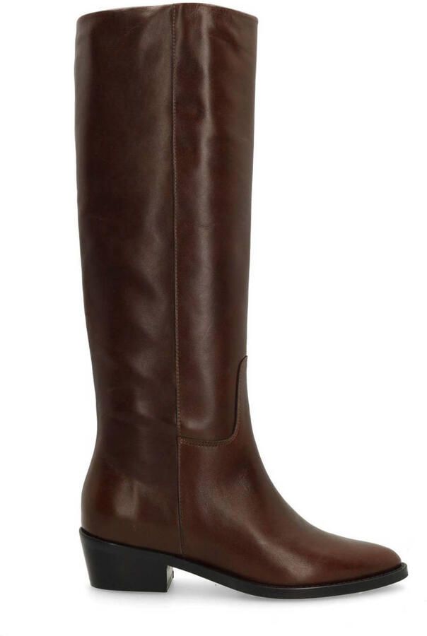 Manfield Dames Donkerbruine leren hoge laarzen