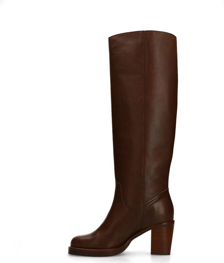 Manfield Dames Donkerbruine leren hoge laarzen met hak