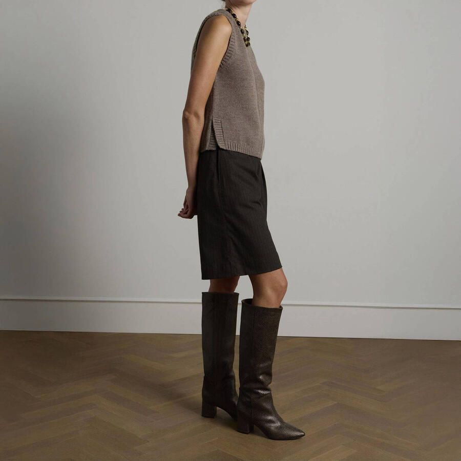 Manfield Dames Bruine snake print hoge leren laarzen met hak