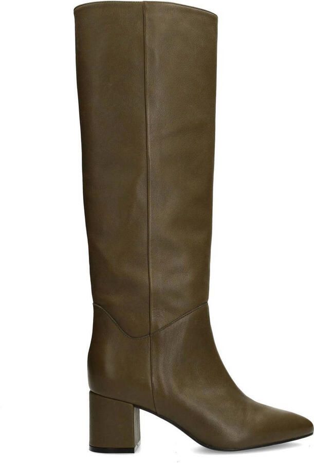 Manfield Dames Olijfgroenen leren hoge laarzen met hak