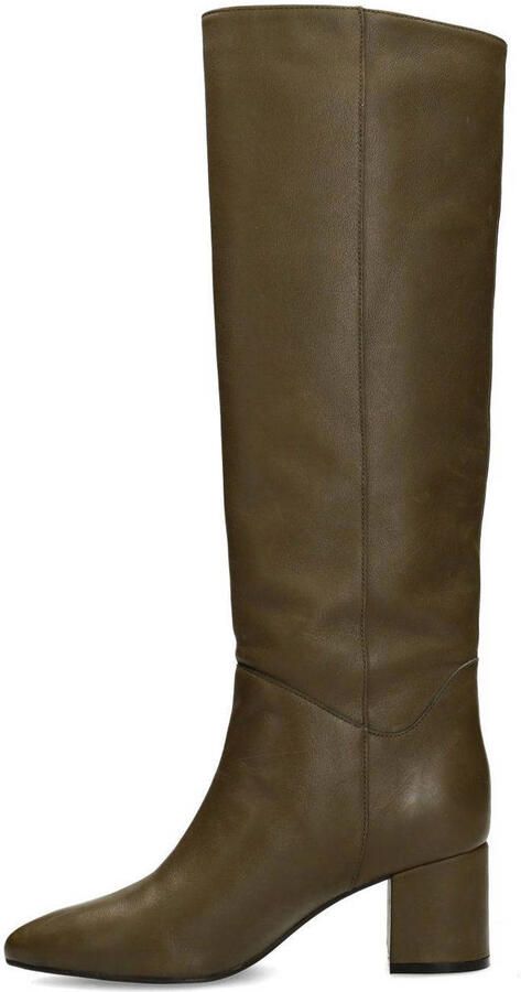 Manfield Dames Olijfgroenen leren hoge laarzen met hak