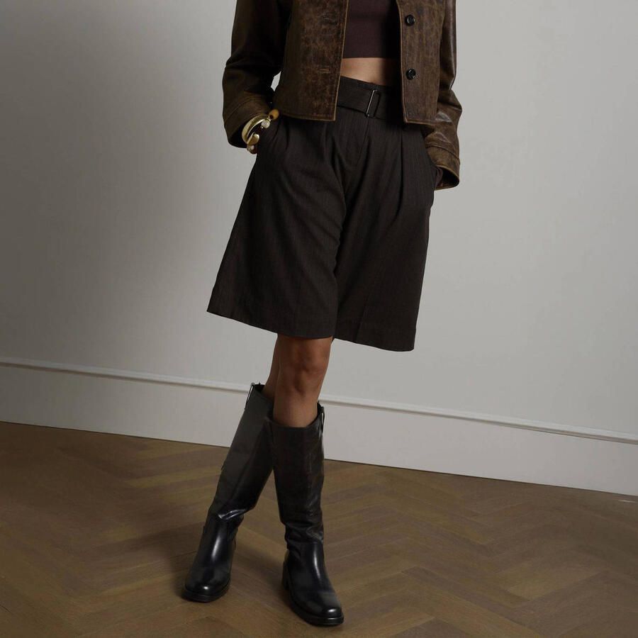 Manfield Dames Zwarte leren hoge laarzen