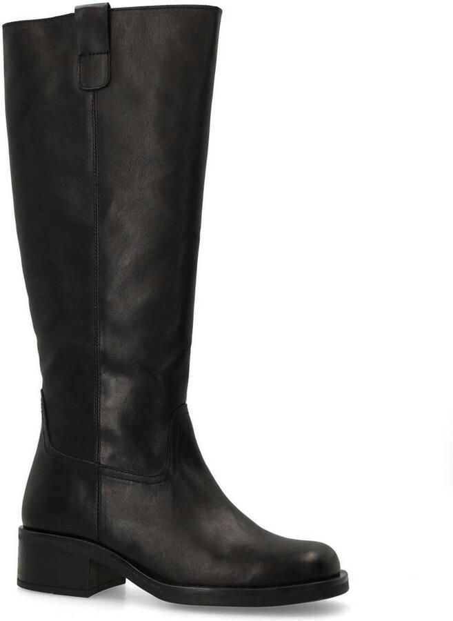 Manfield Dames Zwarte leren hoge laarzen