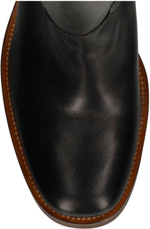 Manfield Dames Zwarte leren hoge laarzen met hak