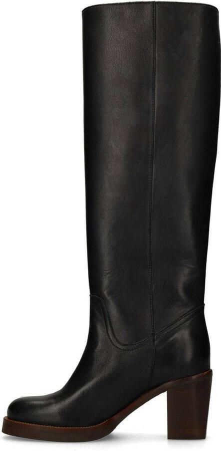 Manfield Dames Zwarte leren hoge laarzen met hak - Foto 3