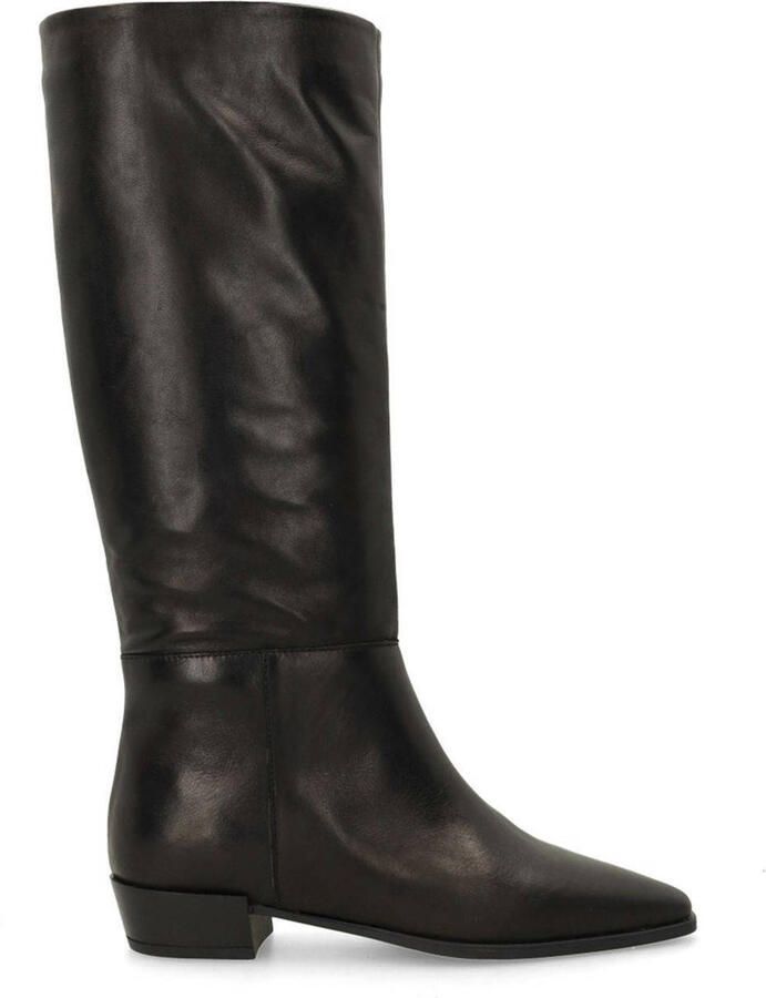 Manfield Dames Zwarte leren hoge laarzen