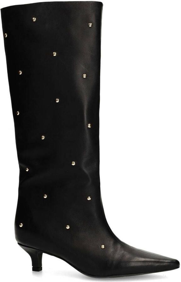 Manfield Dames Zwarte leren hoge laarzen met studs - Foto 2