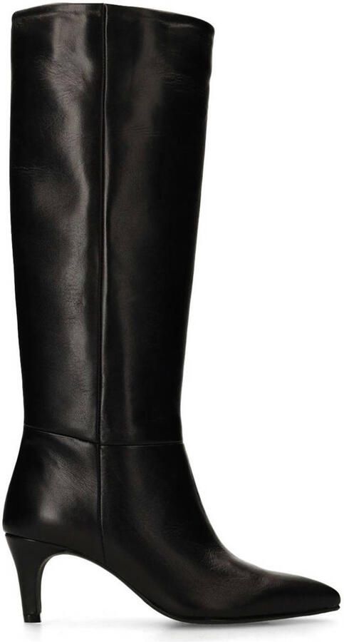 Manfield Dames Zwarte hoge leren laarzen met hak