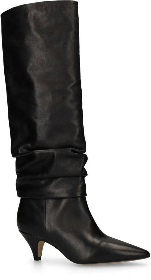 Manfield Dames Zwarte leren hoge laarzen met kittenheel