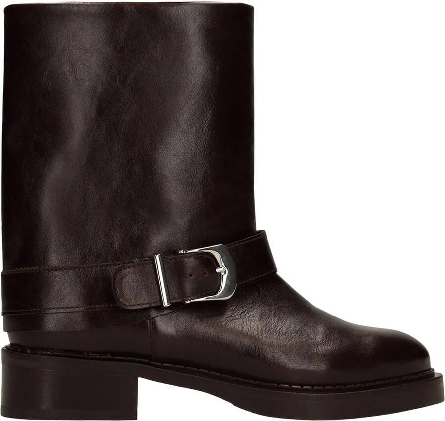 Manfield Dames Donkerbruine leren enkellaarsjes met flap