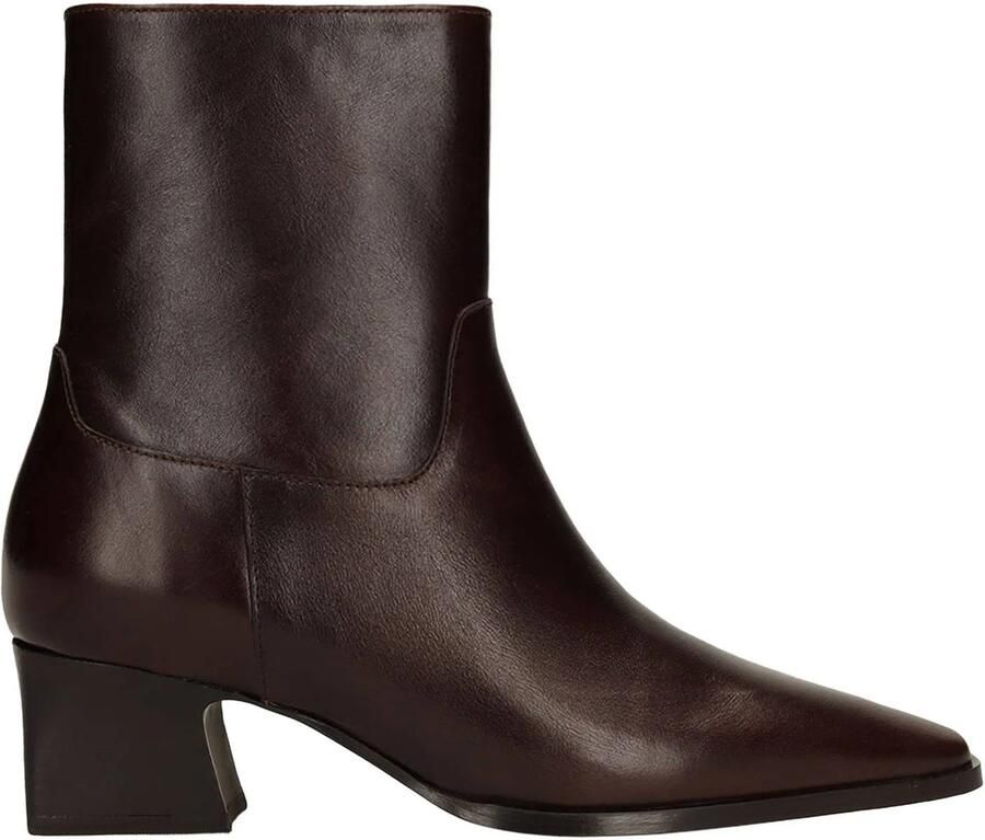 Manfield Dames Donkerbruine leren enkellaarsjes met hak