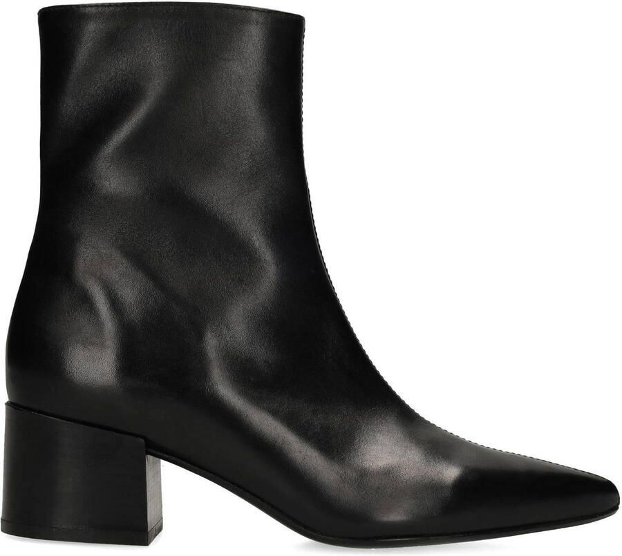 Manfield Dames Zwarte leren enkellaarsjes met hak