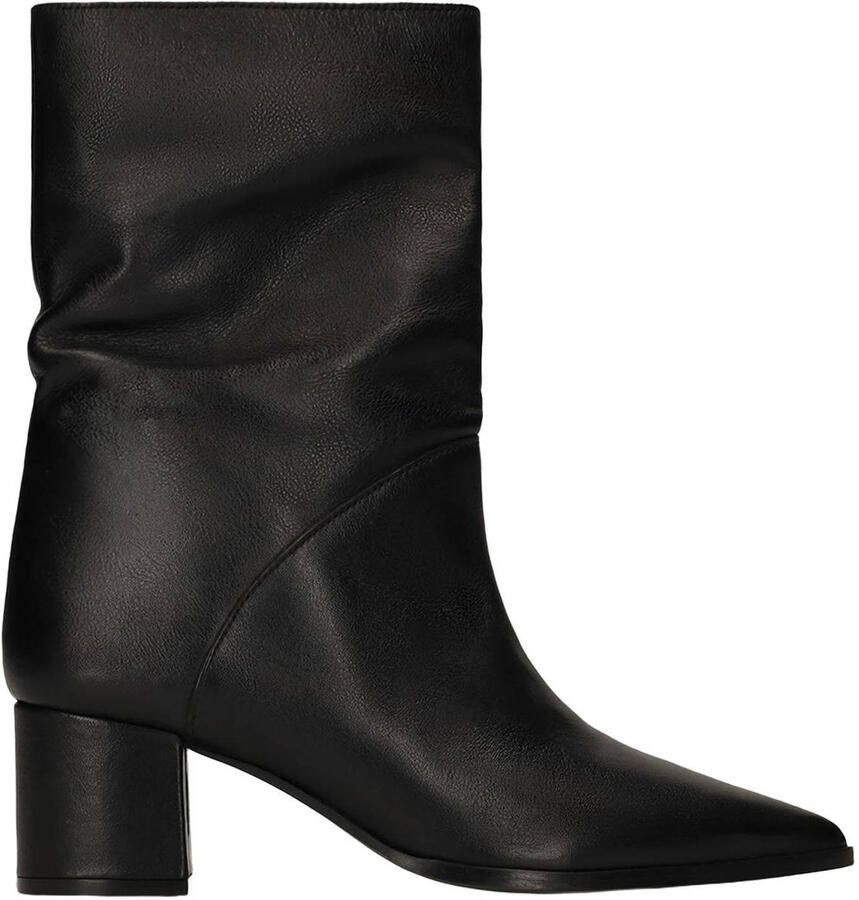 Manfield Dames Zwarte leren enkellaarsjes met hak