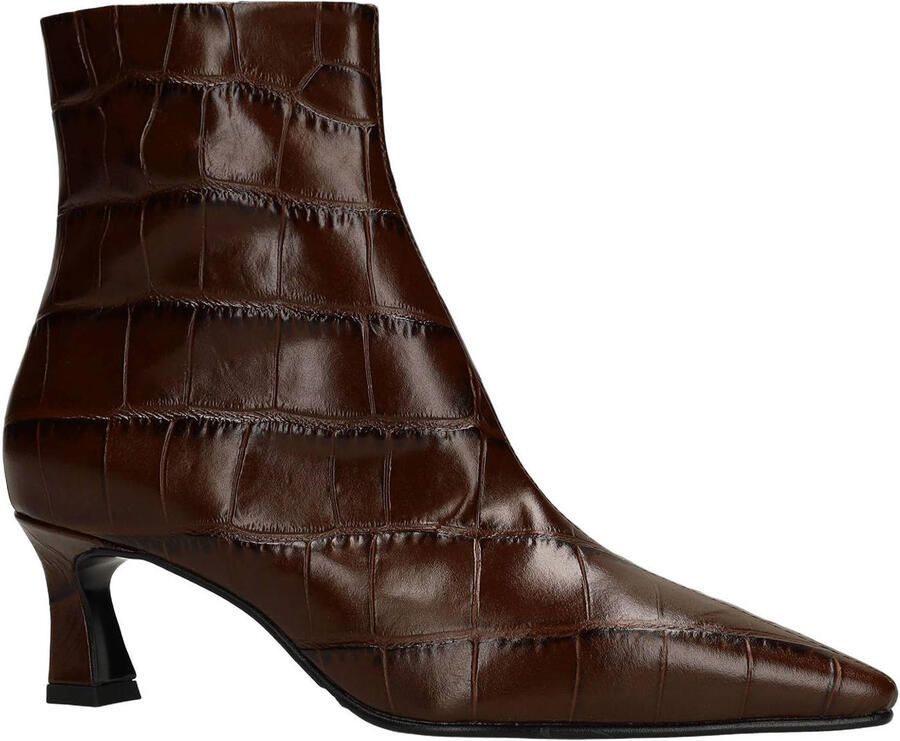 Manfield Dames Donkerbruine leren croco enkellaarsjes met hak - Foto 2
