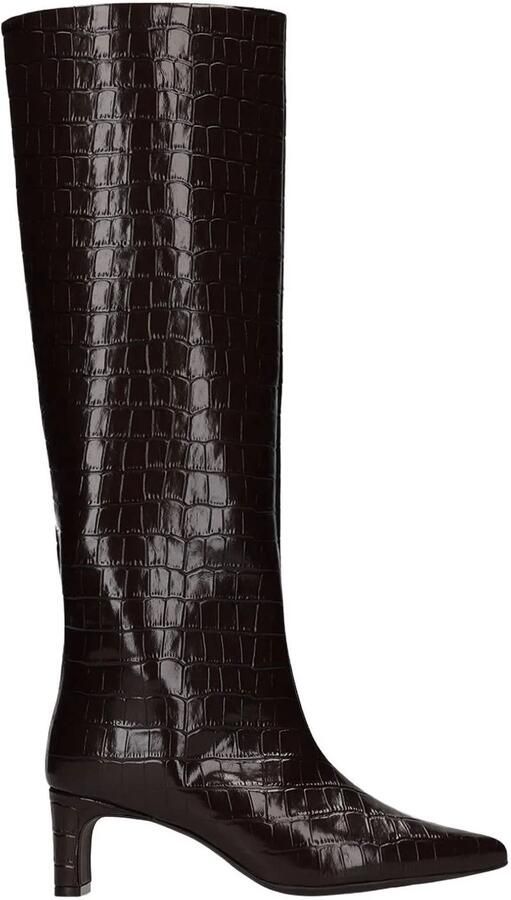 Manfield Dames Bruine leren hoge laarzen met croco print