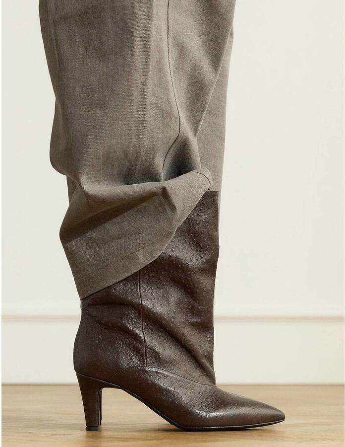 Manfield Dames Taupe leren laarsjes met hak - Foto 2