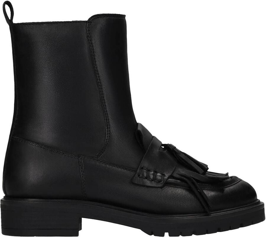 Manfield leren laarzen met profielzool en franjes zwart