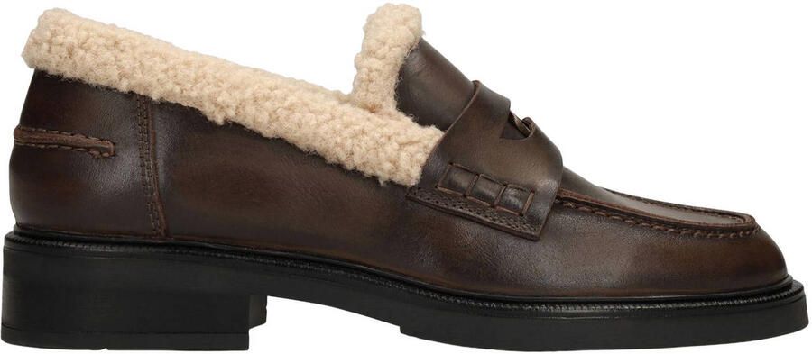 Manfield Dames Bruine leren teddy loafers