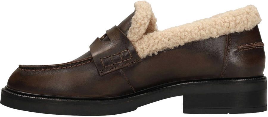 Manfield Dames Bruine leren teddy loafers - Foto 3