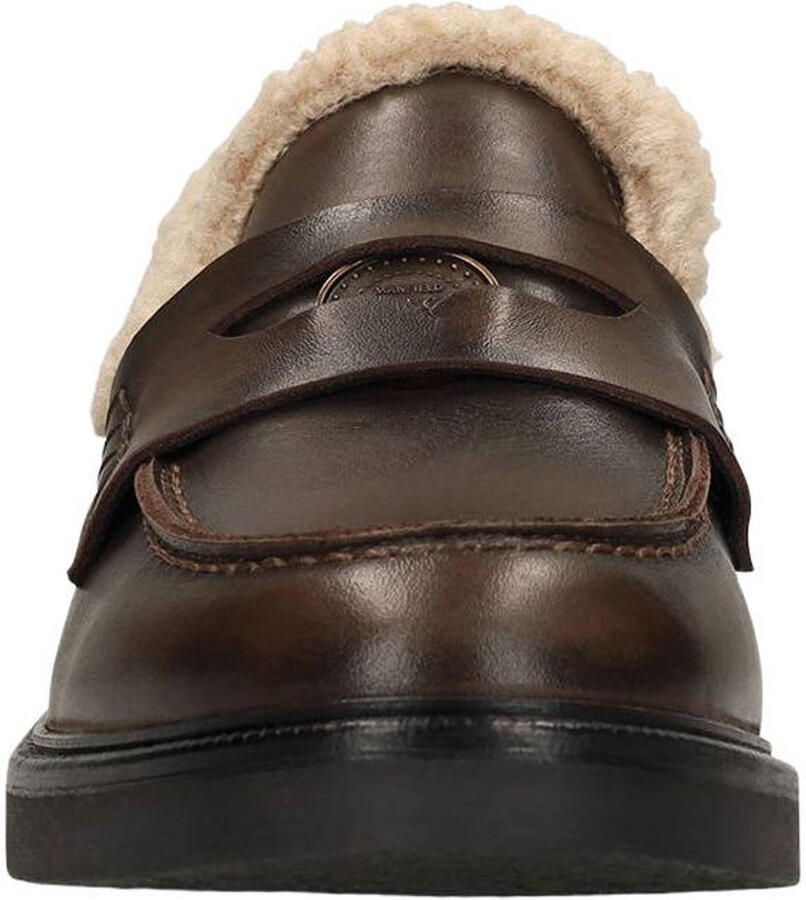 Manfield Dames Bruine leren teddy loafers - Foto 2