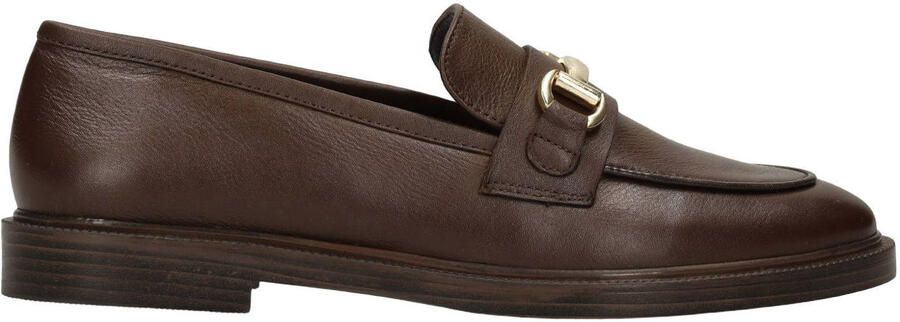Manfield Dames Donkerbruine leren loafers met goudkleurig detail