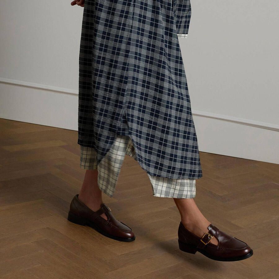 Manfield Dames Donkerbruine leren loafers