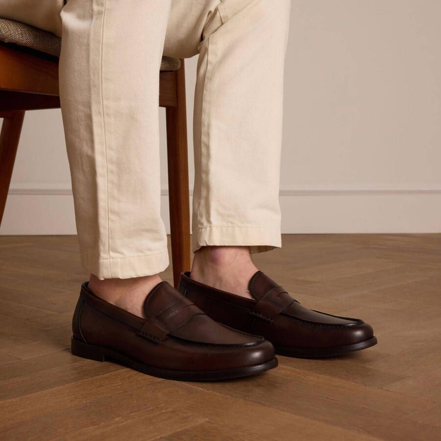 Manfield Heren Donkerbruine leren loafers