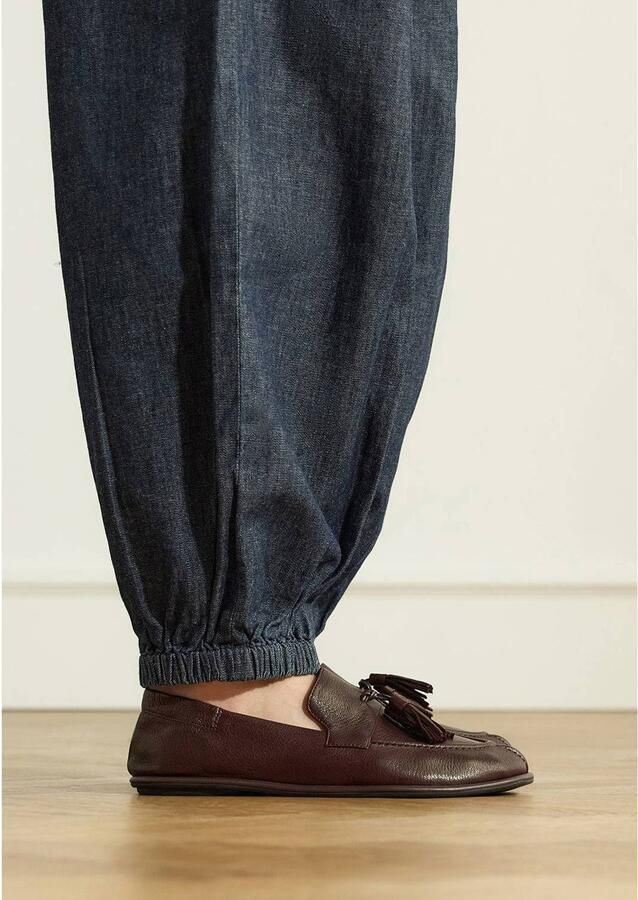 Manfield Dames Donkerbruine leren loafers met kwastjes - Foto 2