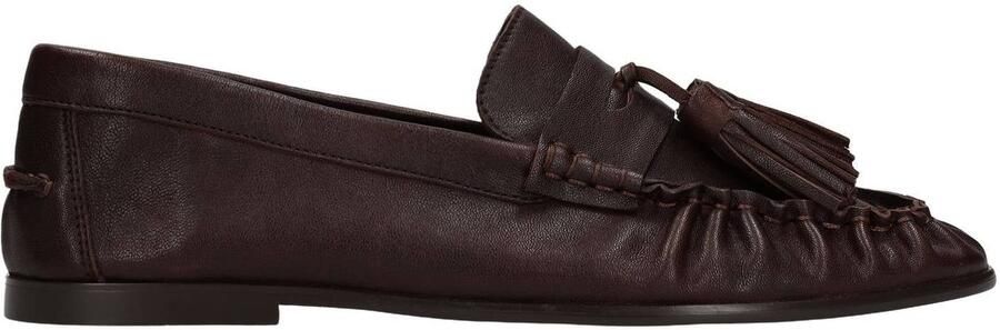 Manfield Dames Donkerbruine leren loafers met kwastjes
