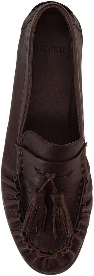 Manfield Dames Donkerbruine leren loafers met kwastjes - Foto 3