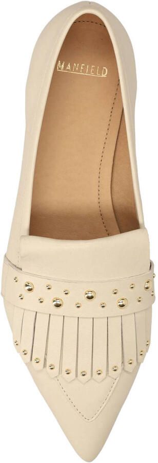 Manfield Dames Off white leren loafers met gouden studs - Foto 3
