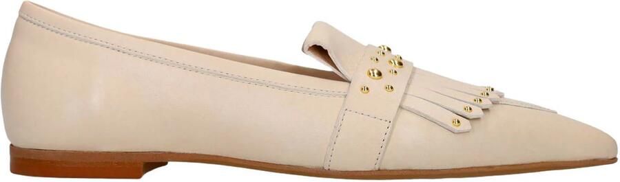 Manfield Dames Off white leren loafers met gouden studs