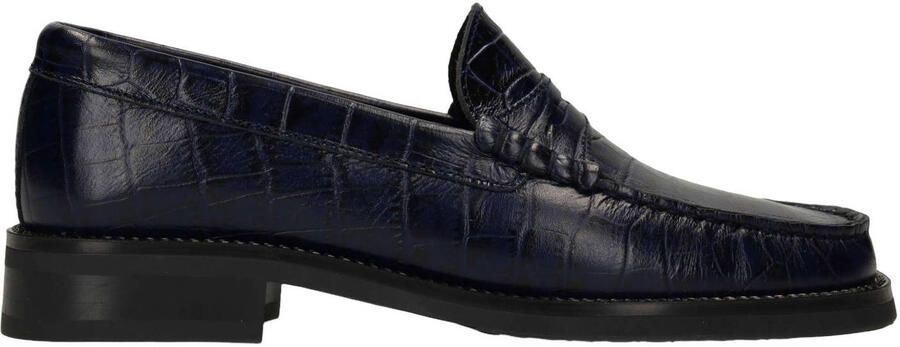 Manfield Dames Donkerblauwe leren croco loafers