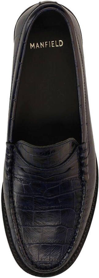 Manfield Dames Donkerblauwe leren croco loafers - Foto 3