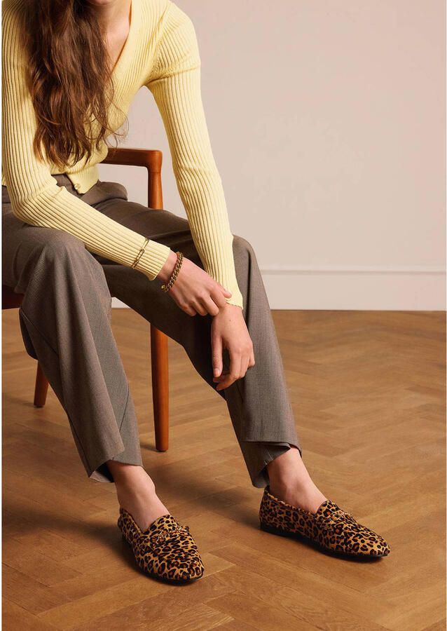 Manfield leren loafers met panterprint beige - Foto 2
