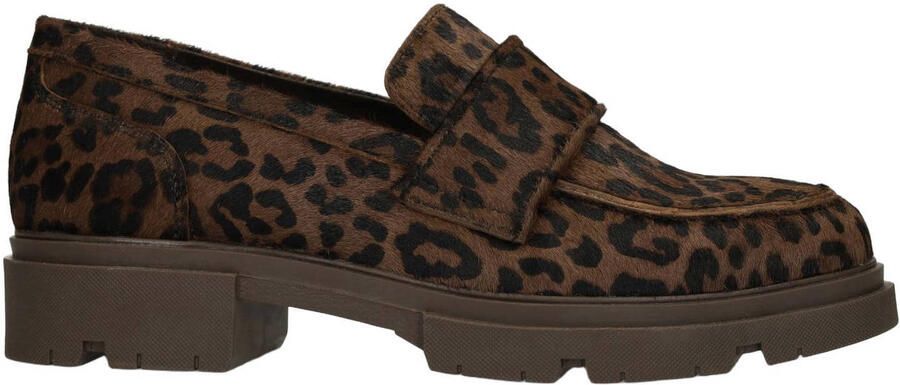 Manfield leren loafers met ponyhair donkerbruin zwart